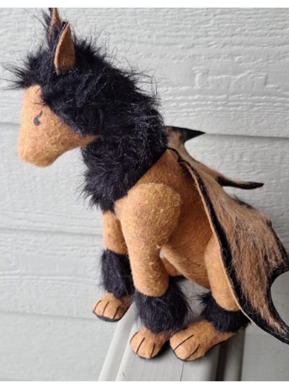 Handmade Felted Stuffed Dragon Horse? Brown & Black Table Top Gaming Fantasy